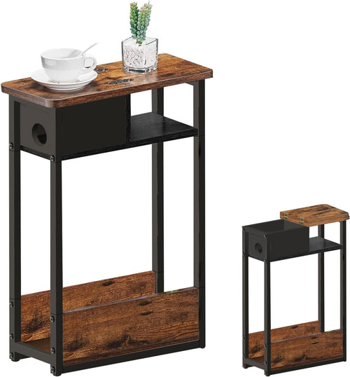 Multi-Functional Slim Side Table with Storage Rack & Magazine Holder