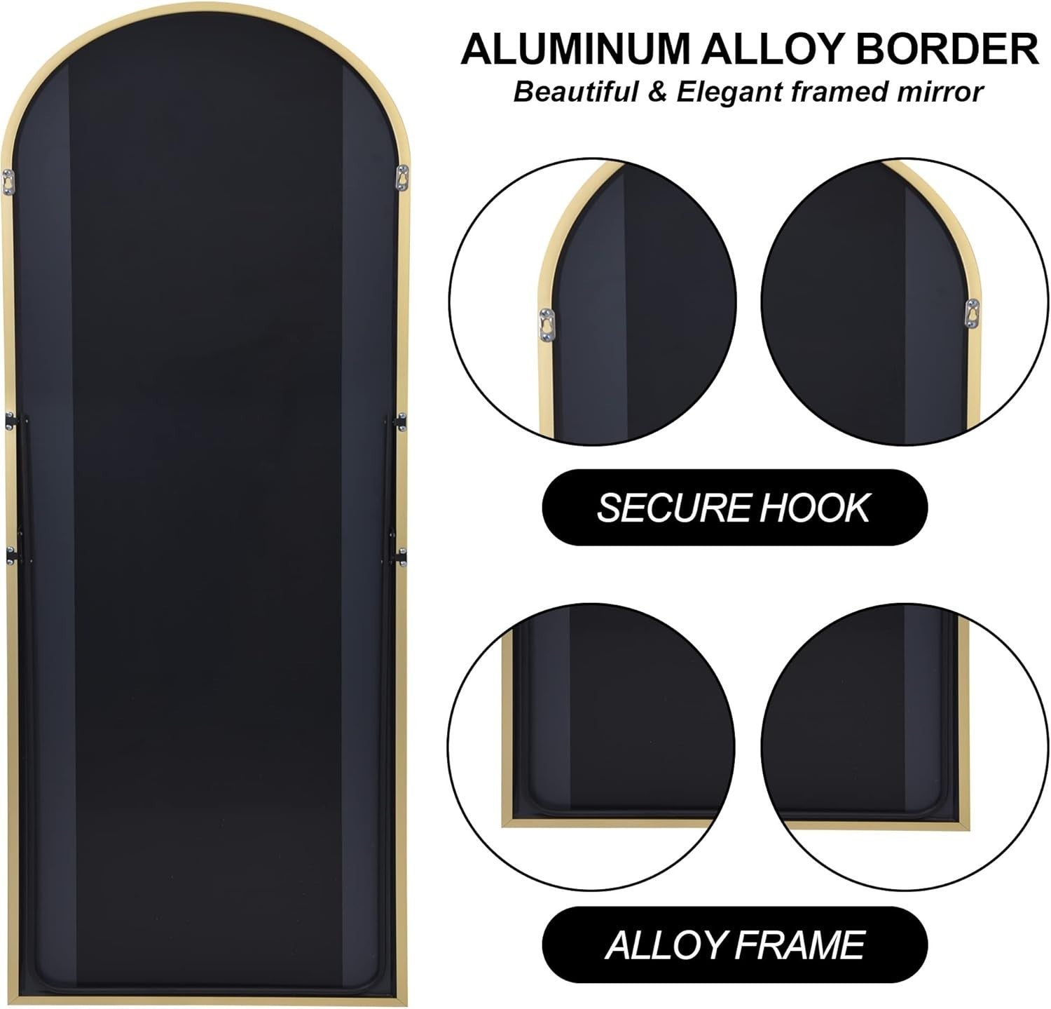 Gold Arch Floor Mirror 179x65cm Full Length Wall Leaning Mirror for Bedroom