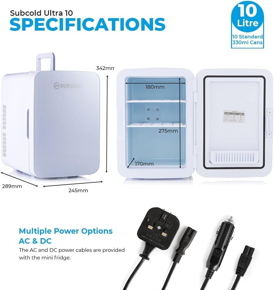 Portable Mini Fridge Cooler & Warmer 10L Compact AC/DC White Free-Standing