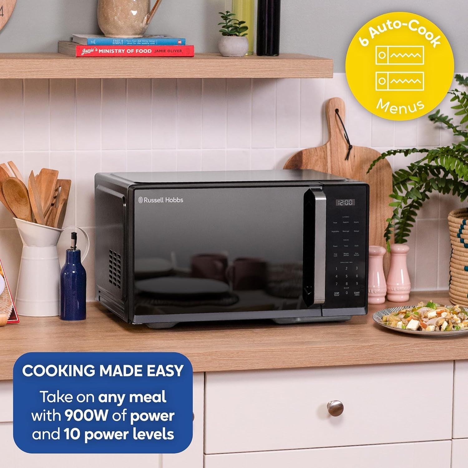 25L Digital Microwave 900W 10 Power Levels Touch Control Black