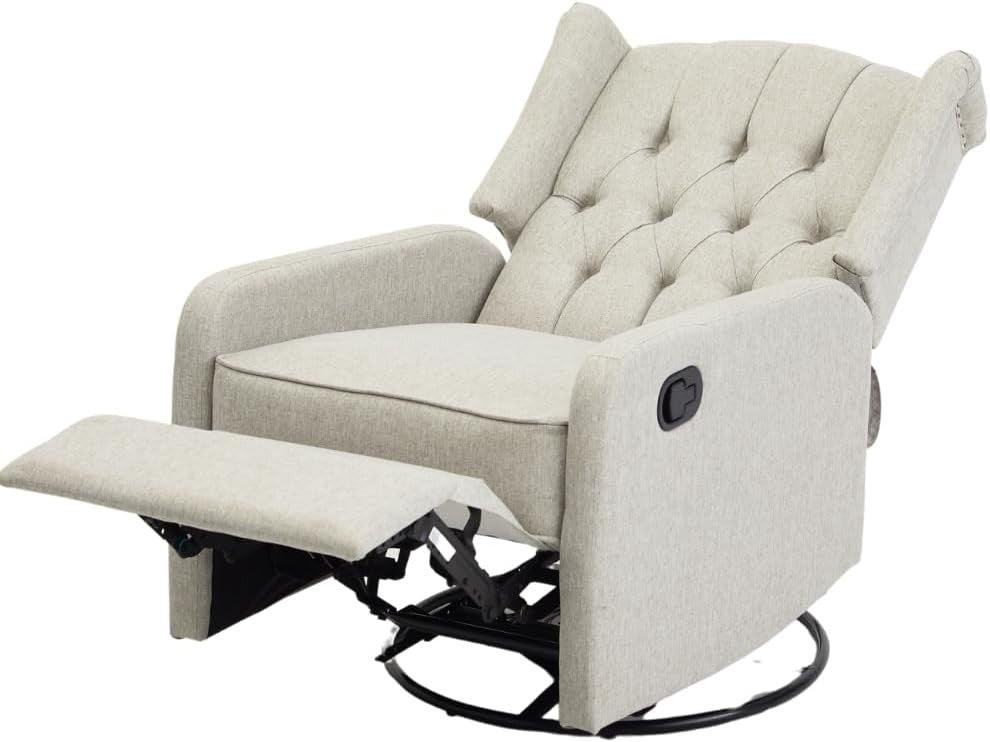 Grey Swivel Recliner Armchair Fabric Wing Back Chair Lounge Relax Seat