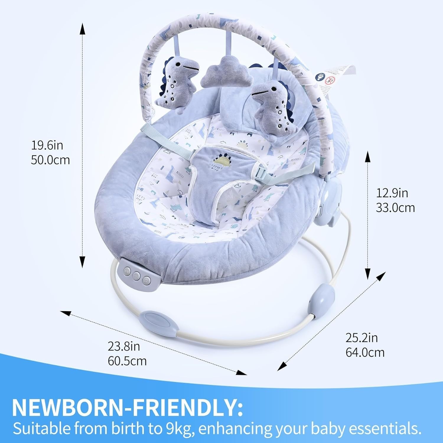 Baby Bouncer with Music Vibrations Toy Bar Soothing Seat Newborn Cradle Blue
