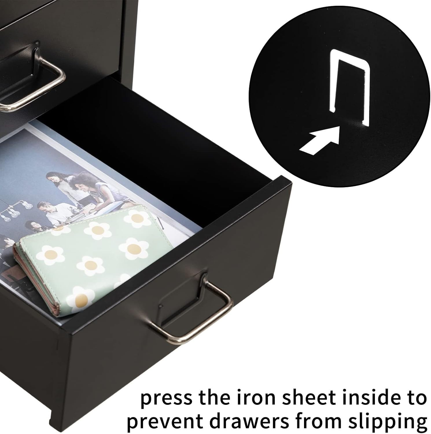 Black Metal Rolling Drawer Cabinet 6 Tier Mobile File Storage Unit