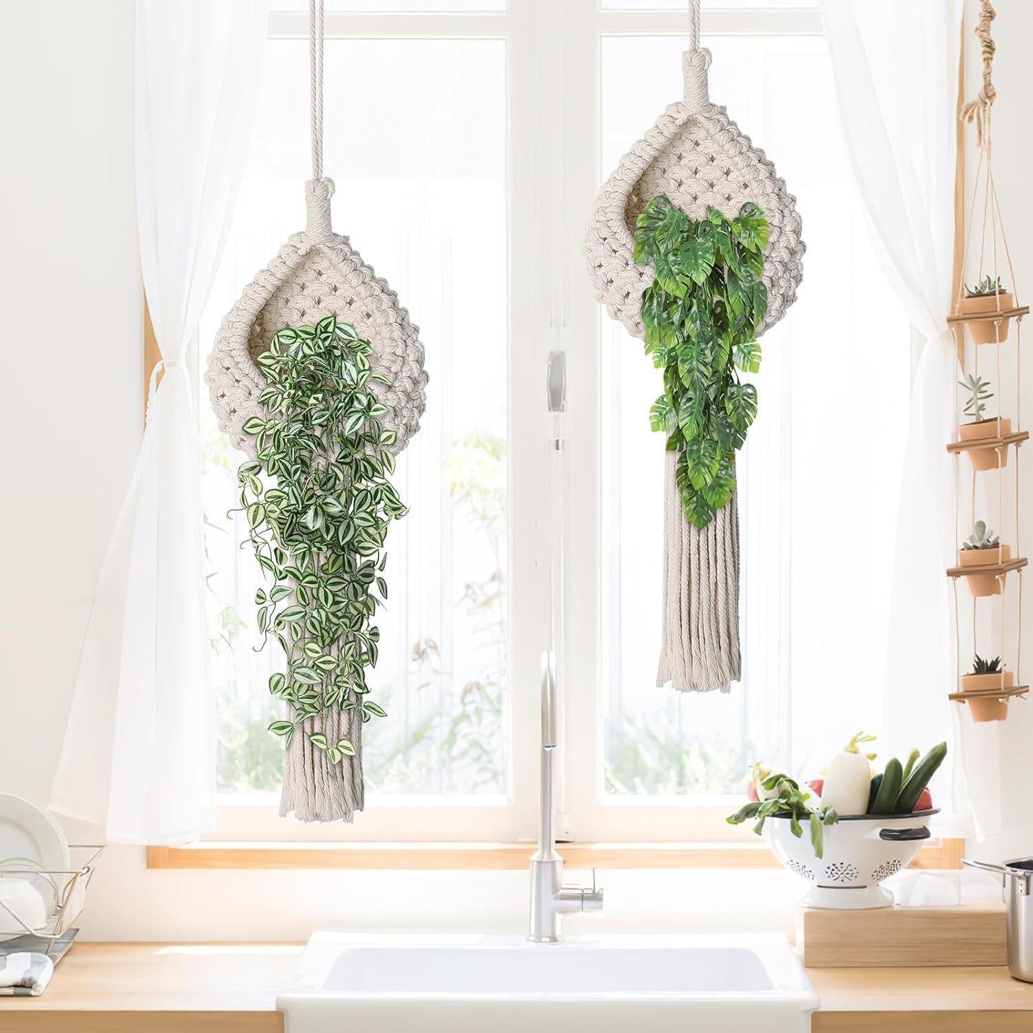 2-Pack Boho Macrame Plant Hangers Cotton Hanging Basket Decor