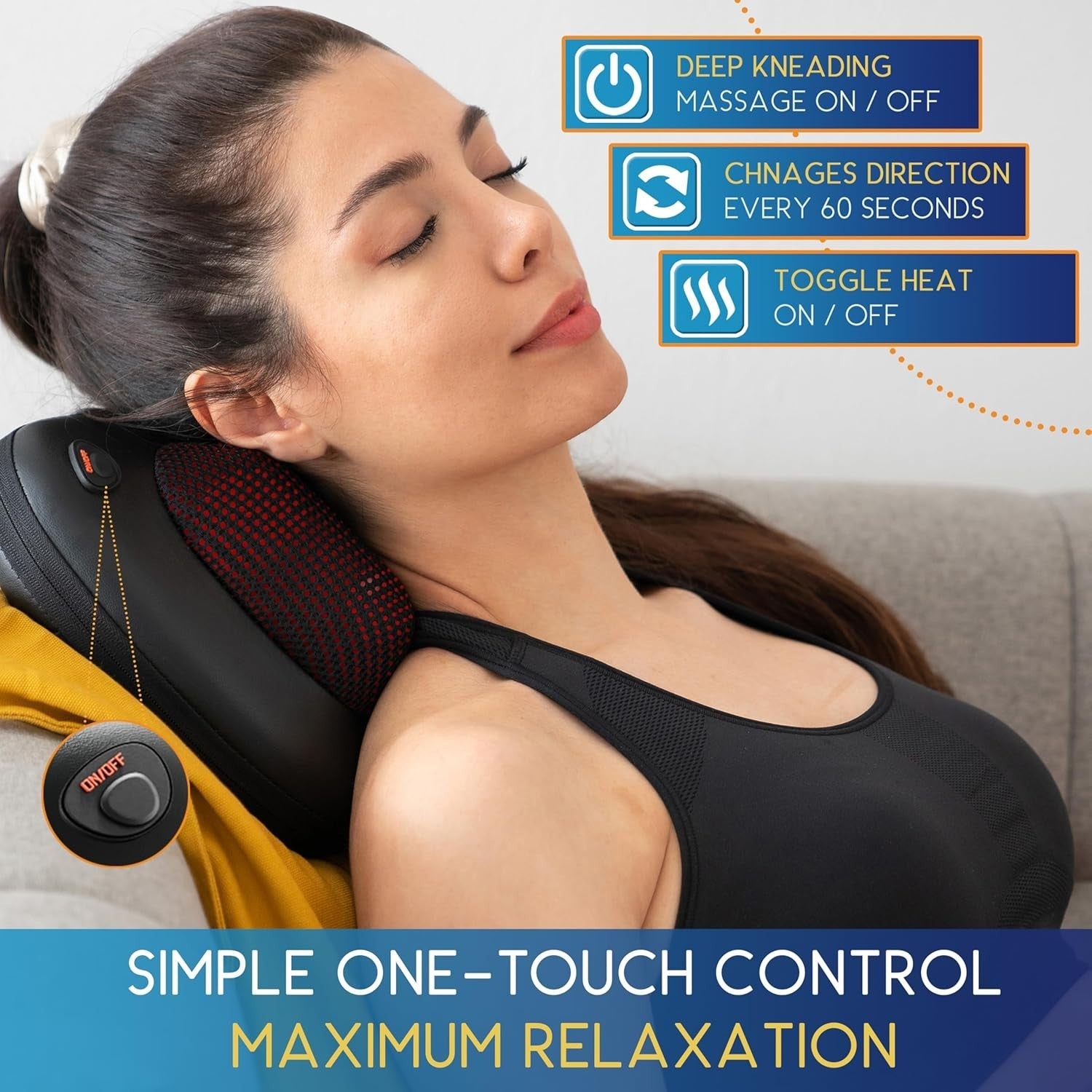 Shiatsu Back Massager Pillow with Heat Deep Kneading Neck Relief
