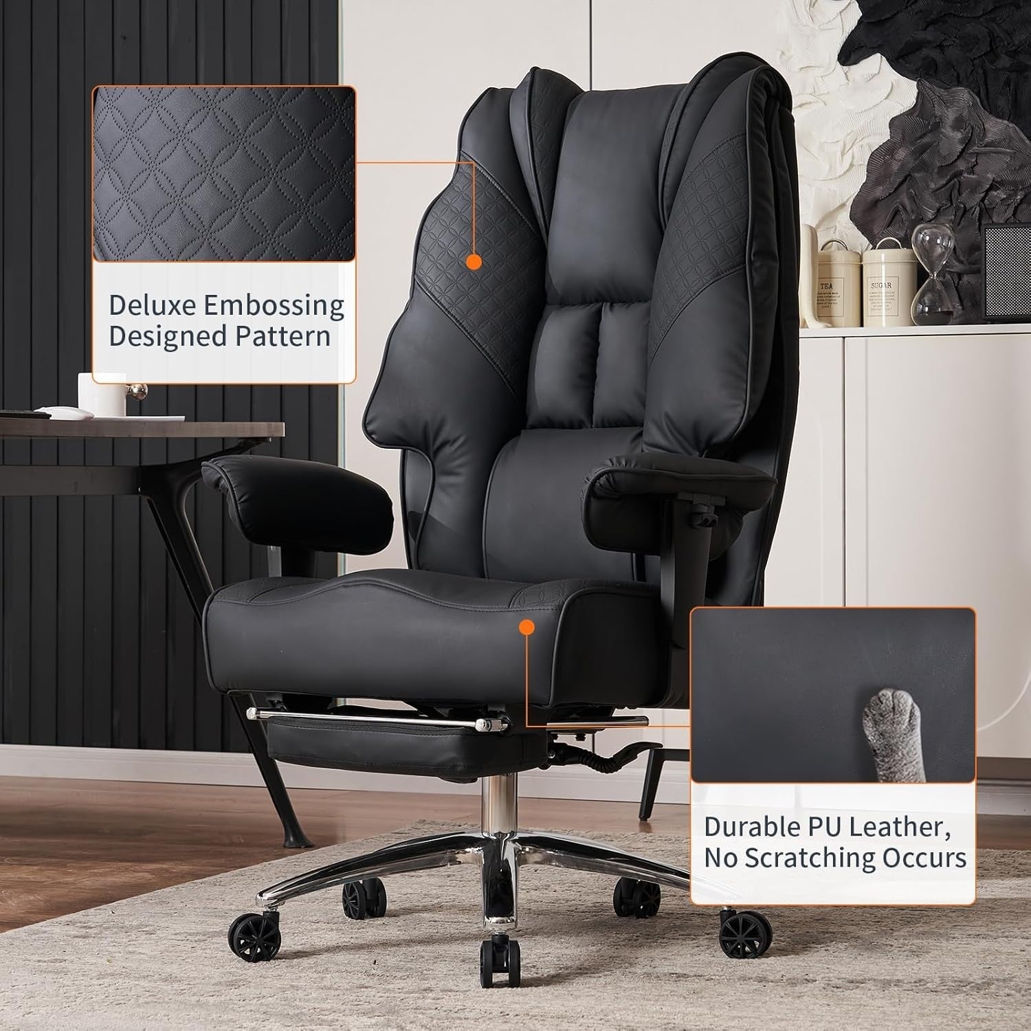 Oversized Heavy Duty Office Chair Big & Tall Ergonomic PU Leather Swivel Black