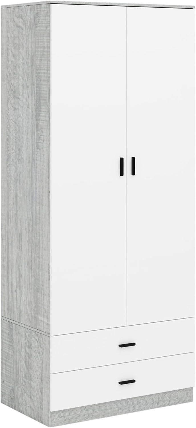 Tall 2 Door White Drawer Wardrobe Modern Clothes Storage for Bedroom Home