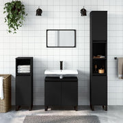 Black Under Sink Bathroom Cabinet 58cm Modern Vanity Unit with Doors & Metal Leg