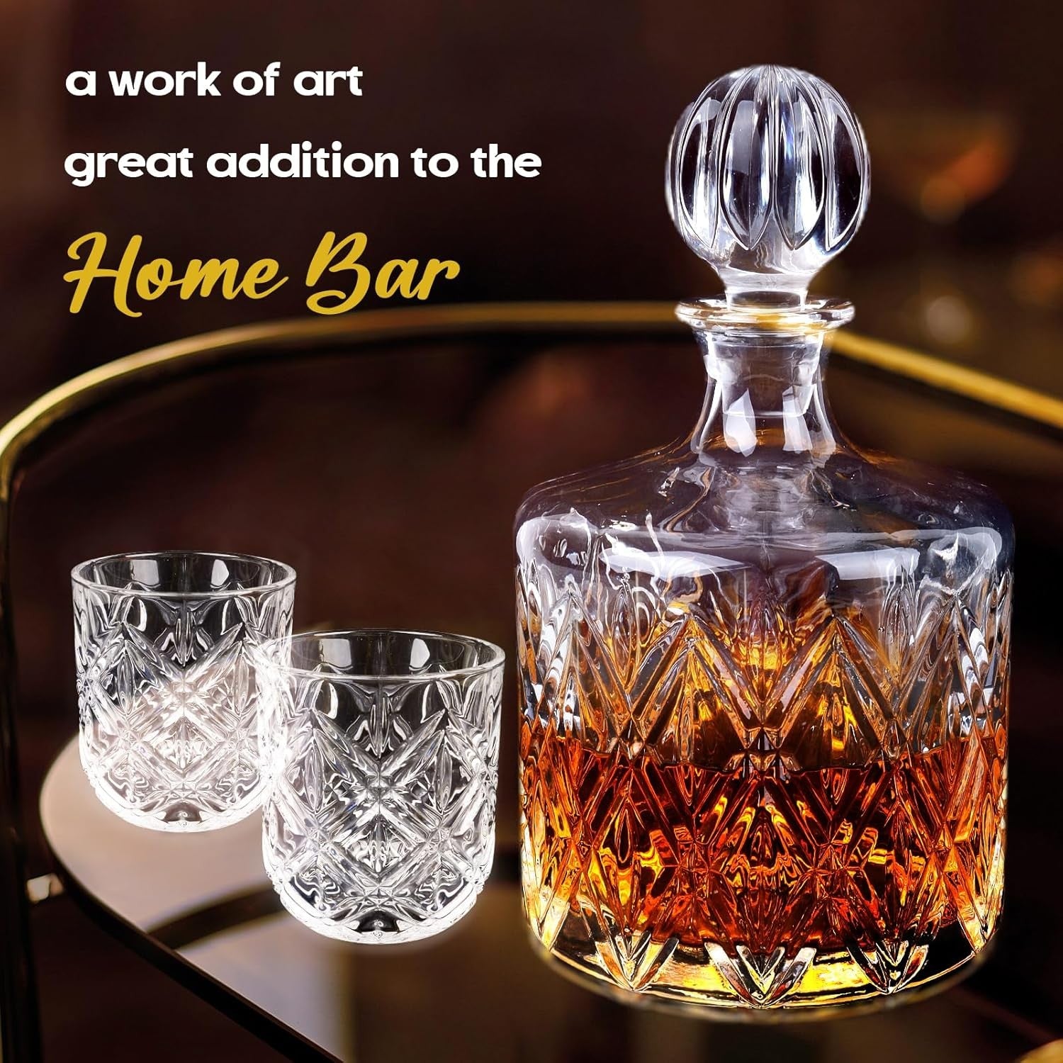Luxury Crystal Whiskey Decanter Set 1.1L with 4 Glasses & Chilling Stones Gift