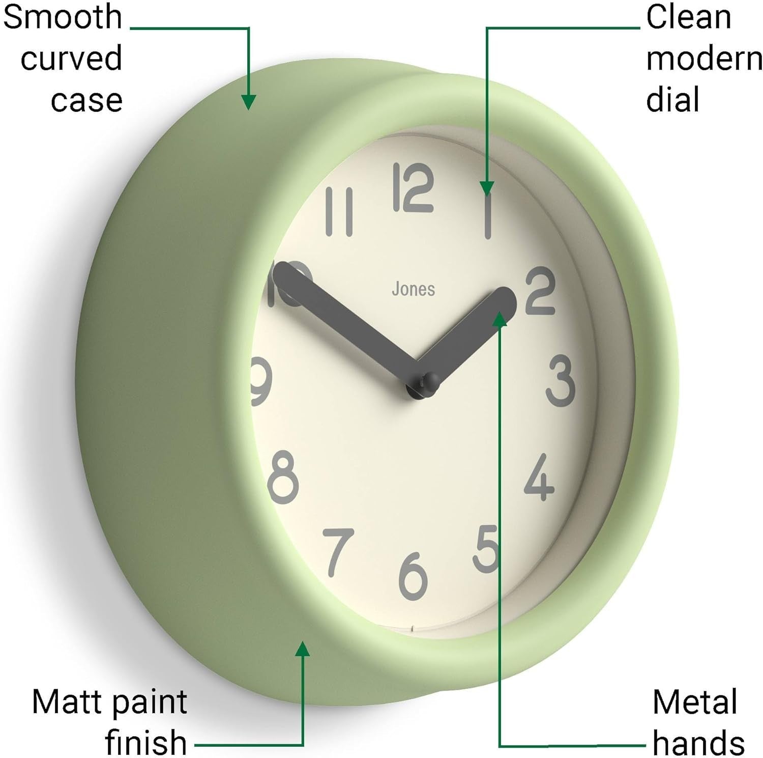 Small Green Wall Clock 22cm Modern Silent Quartz Round Minimalist Home Decor