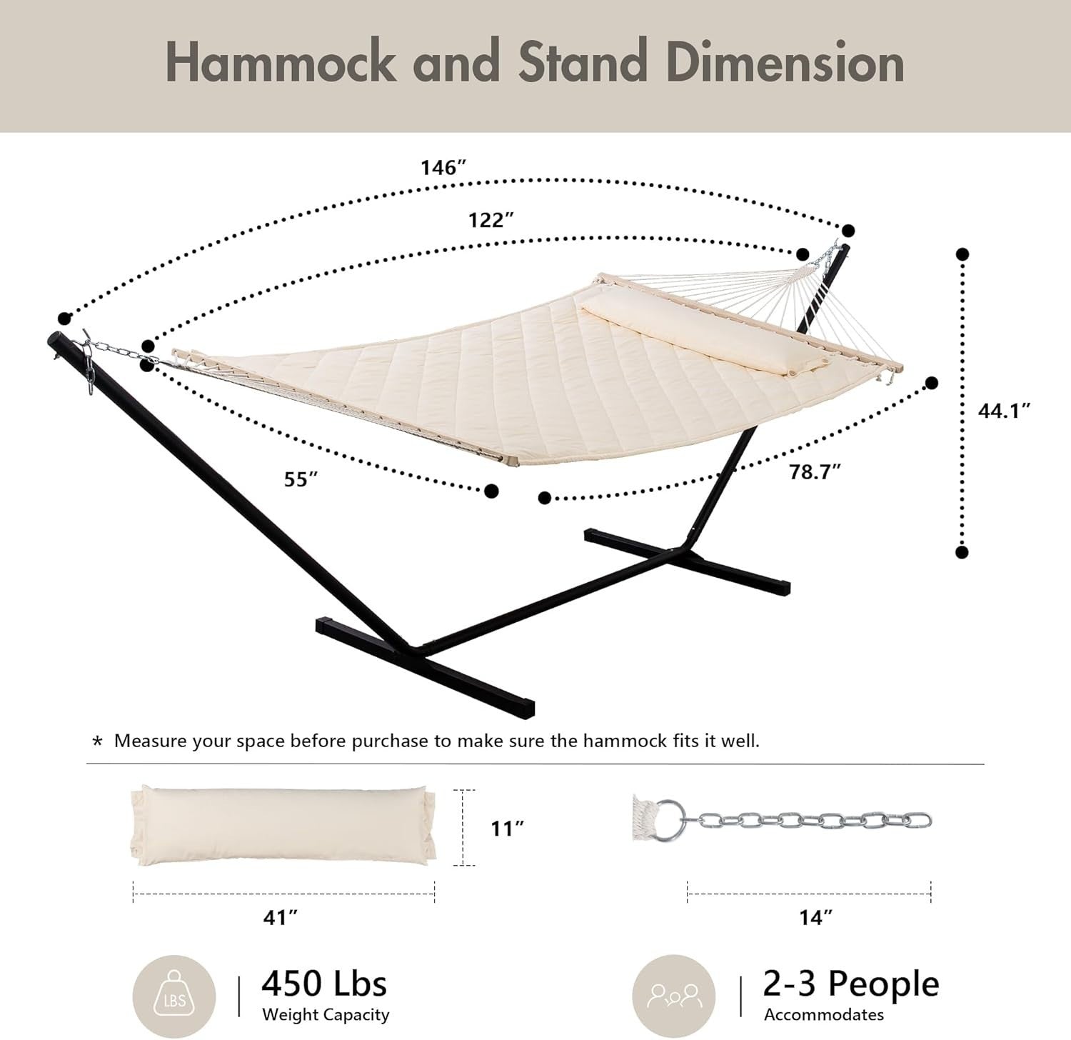 Luxury 12ft Outdoor Hammock w/ Stand | 2 Person | 450lb Capacity | All-Weather