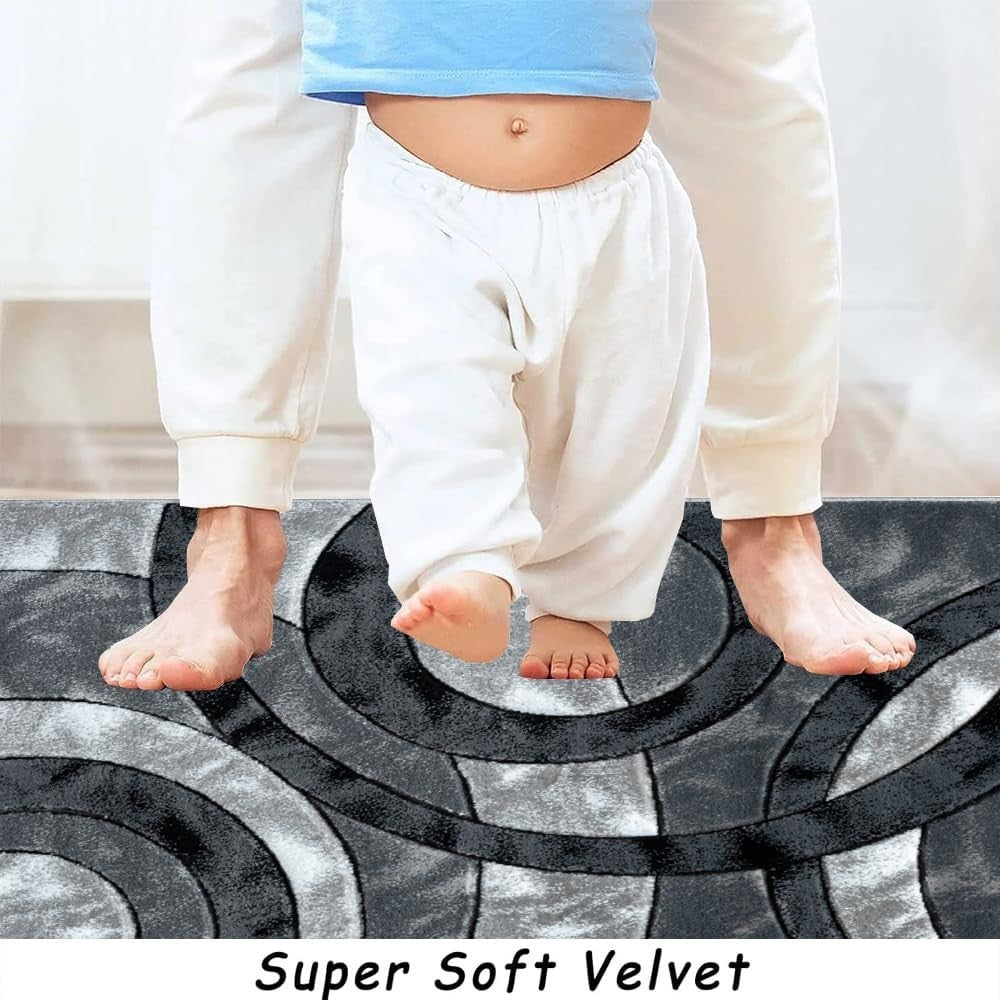 Luxury Grey Circle Rug 120x170cm – Soft High Pile Non Slip Carpet