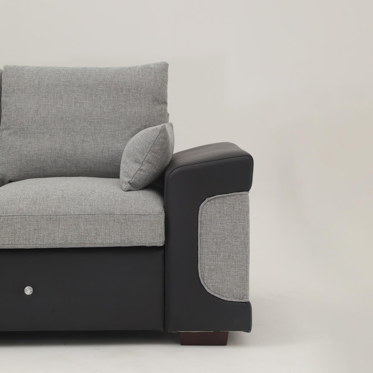L-Shape 4 Seater Corner Sofa with USB Port Chaise – Linen & Faux Leather