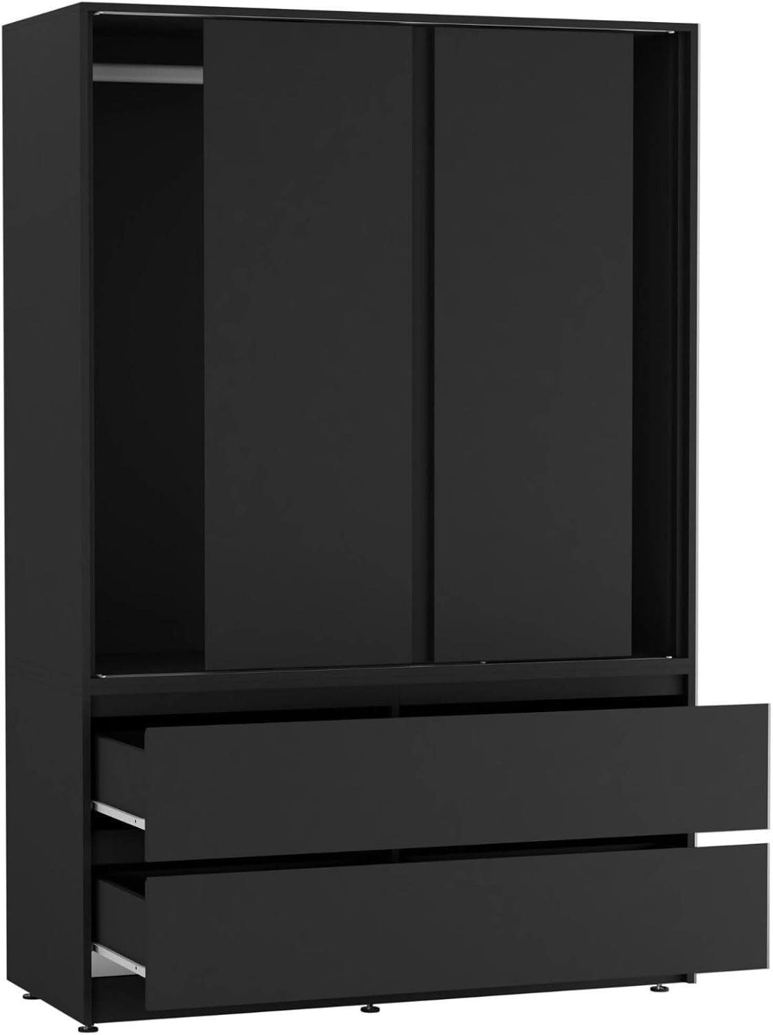 Black Sliding Door Wardrobe with 4 Drawers & Hanging Rail - Space Saver