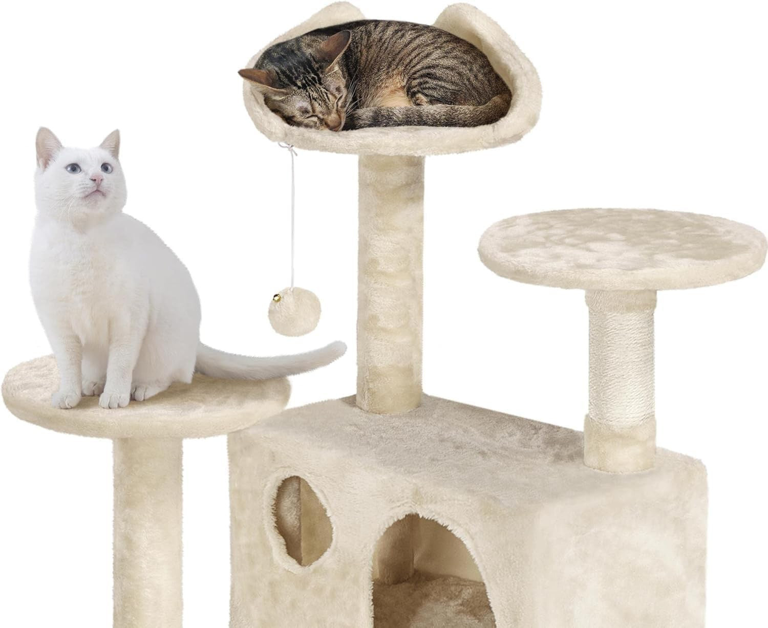 135cm Large Cat Tree Tower Beige Multi Level Condos Scratching Posts Indoor