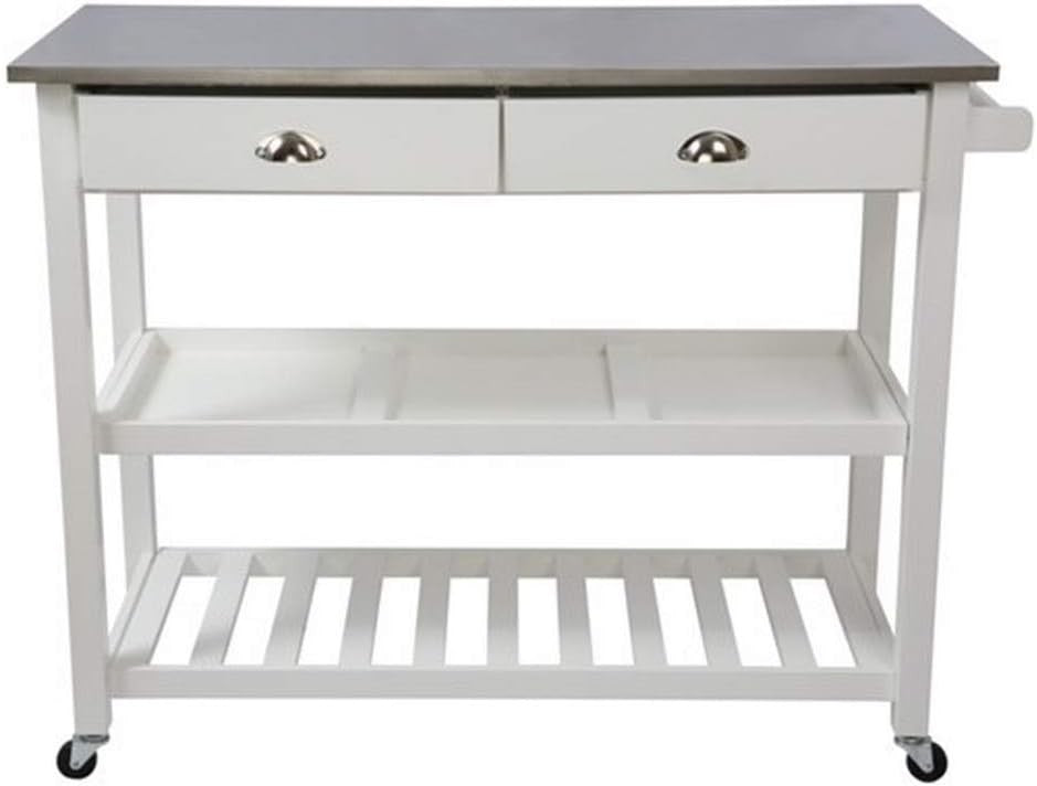 Kitchen Island Cart with Stainless Steel Top, 2 Drawers & Lockable Wheels