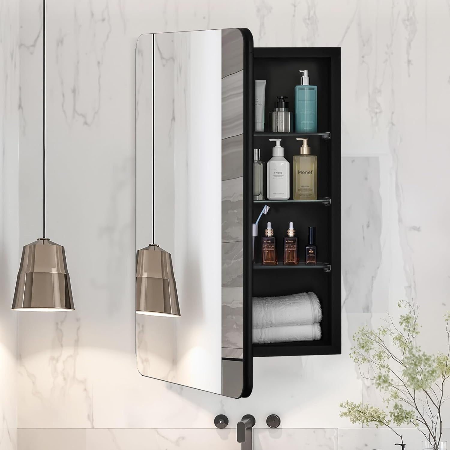 Bathroom Mirror Cabinet 41x61cm Wall Mount 2-Layer Adjustable Storage