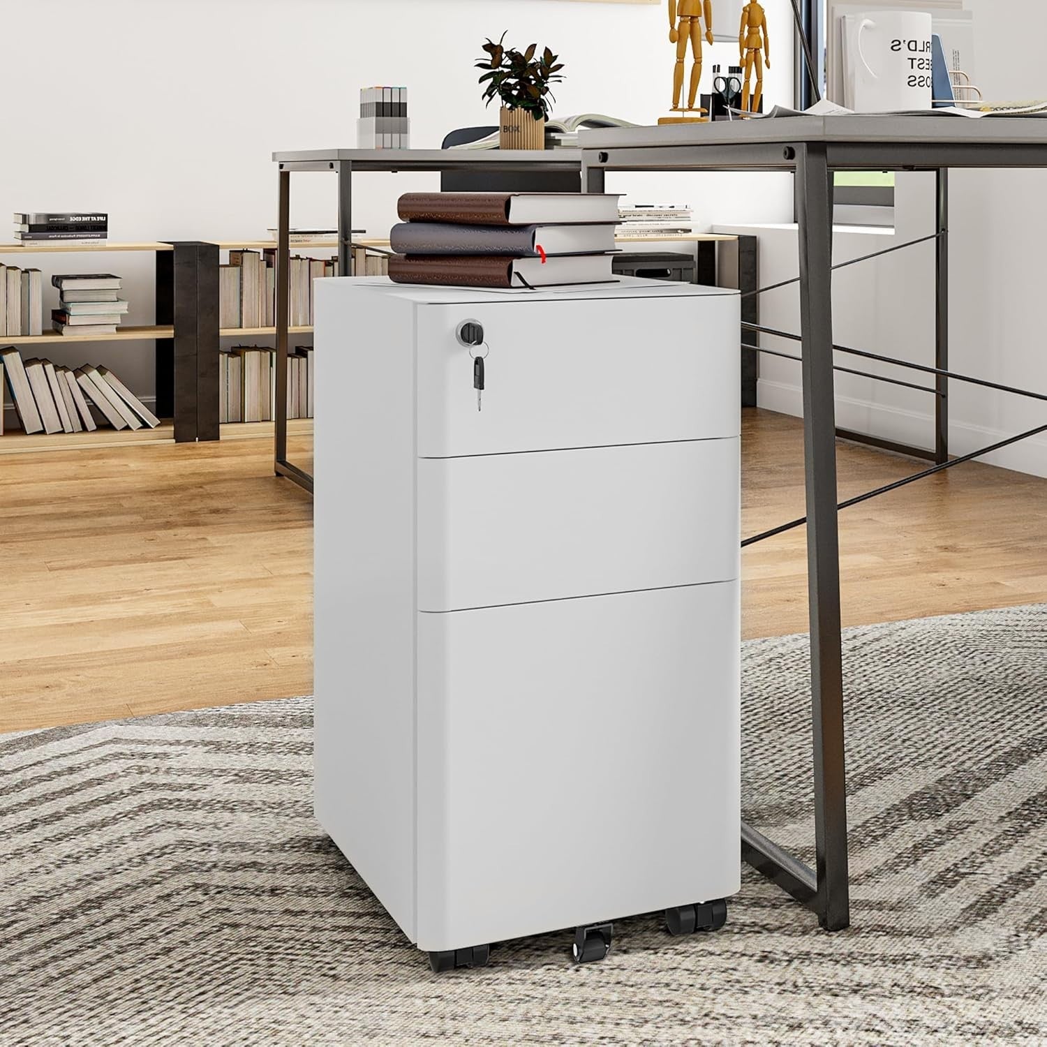 3 Drawer Metal Filing Cabinet Slim Mobile Lockable A4 Letter Legal