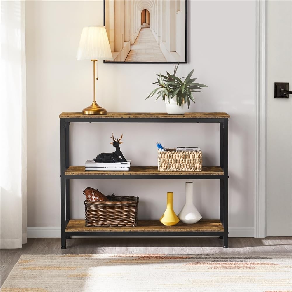 Industrial 3-Tier Console Table with Storage Shelves, 101x35x80cm