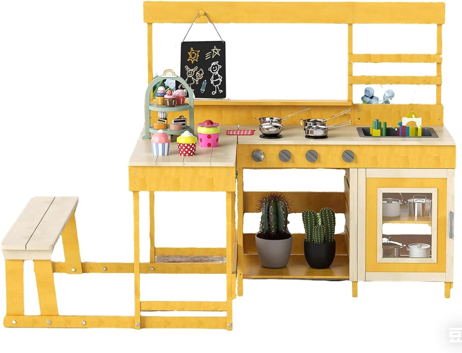 Kids Mud Kitchen Outdoor Wooden Play Kitchen Picnic Table Natural