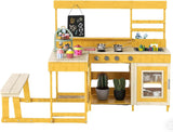 Kids Mud Kitchen Outdoor Wooden Play Kitchen Picnic Table Natural