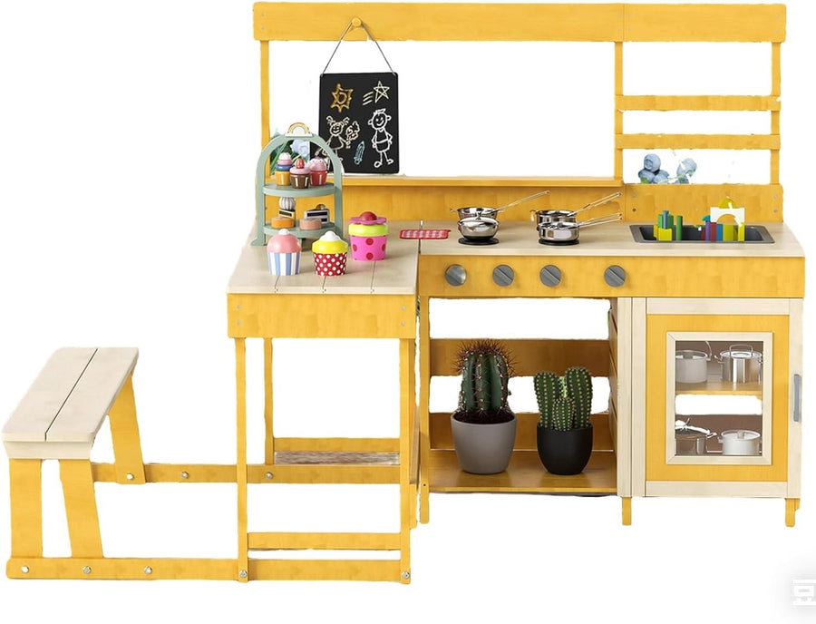 Kids Mud Kitchen Outdoor Wooden Play Kitchen Picnic Table Natural