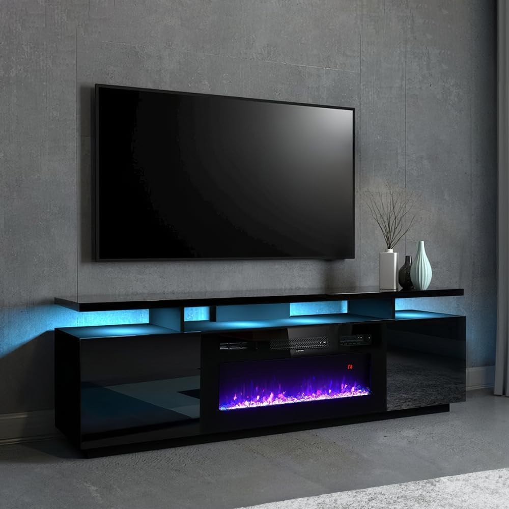 Electric Fireplace TV Stand Media Console 12 Flame Colors 900W/1800W Heater
