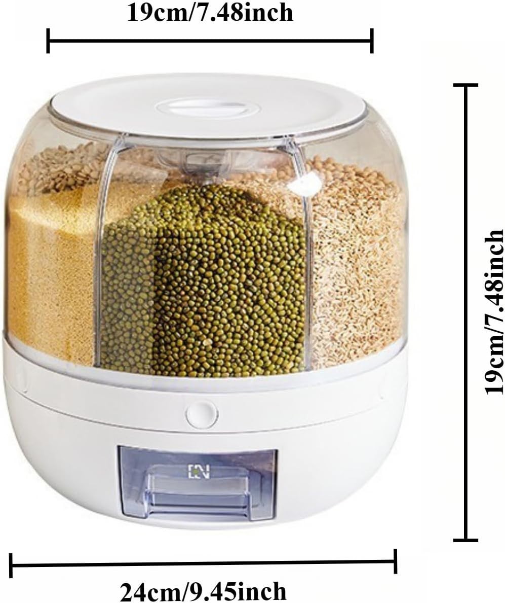 6 Compartment Rotating Grain Storage Container 360° Dispenser