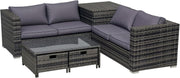 4PC Rattan Garden Sofa Set with Storage Drawers Cushions Glass Table Grey