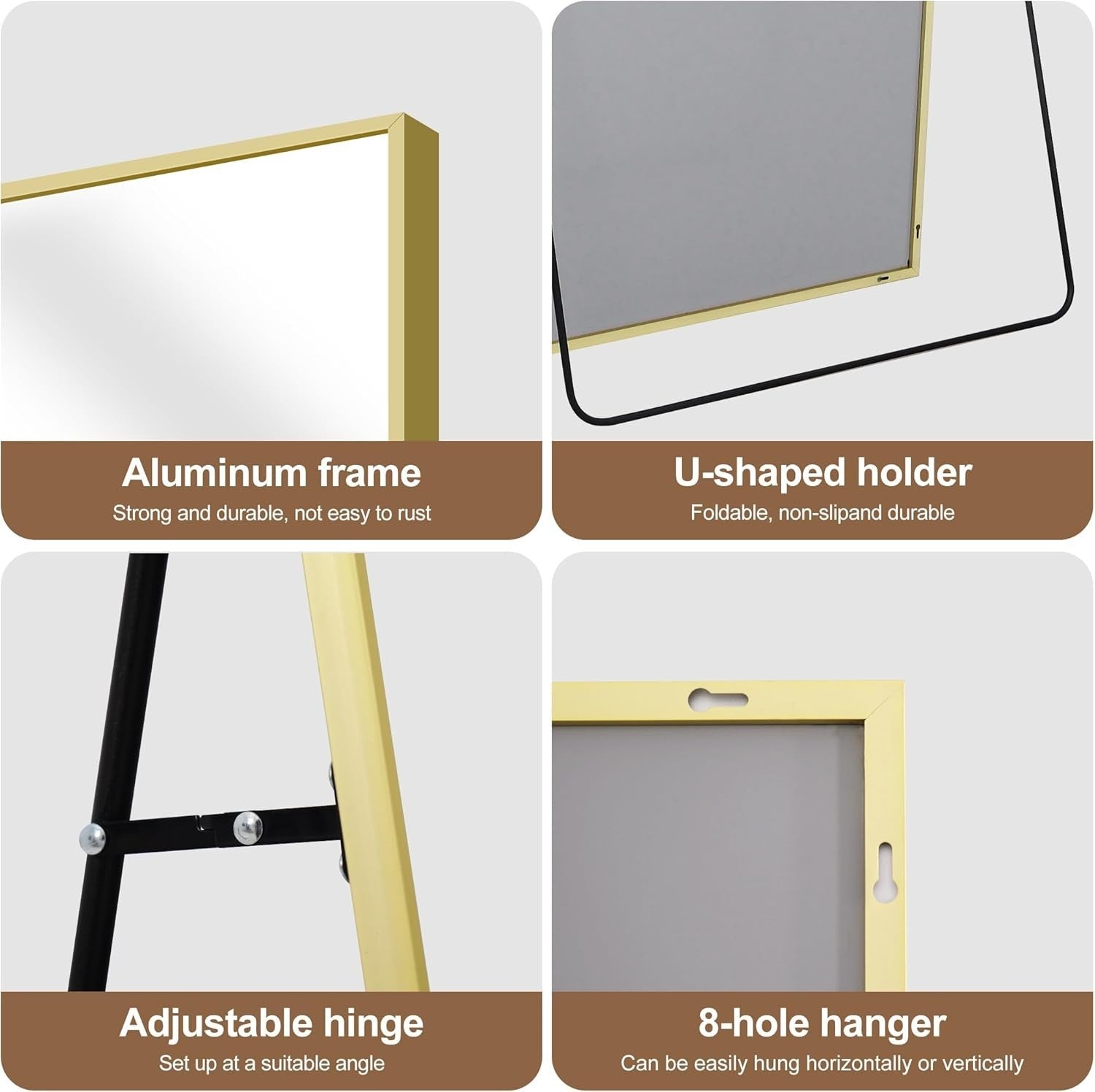 Large Full Length Gold Mirror 192x85cm Aluminium Frame Standing Wall Mount