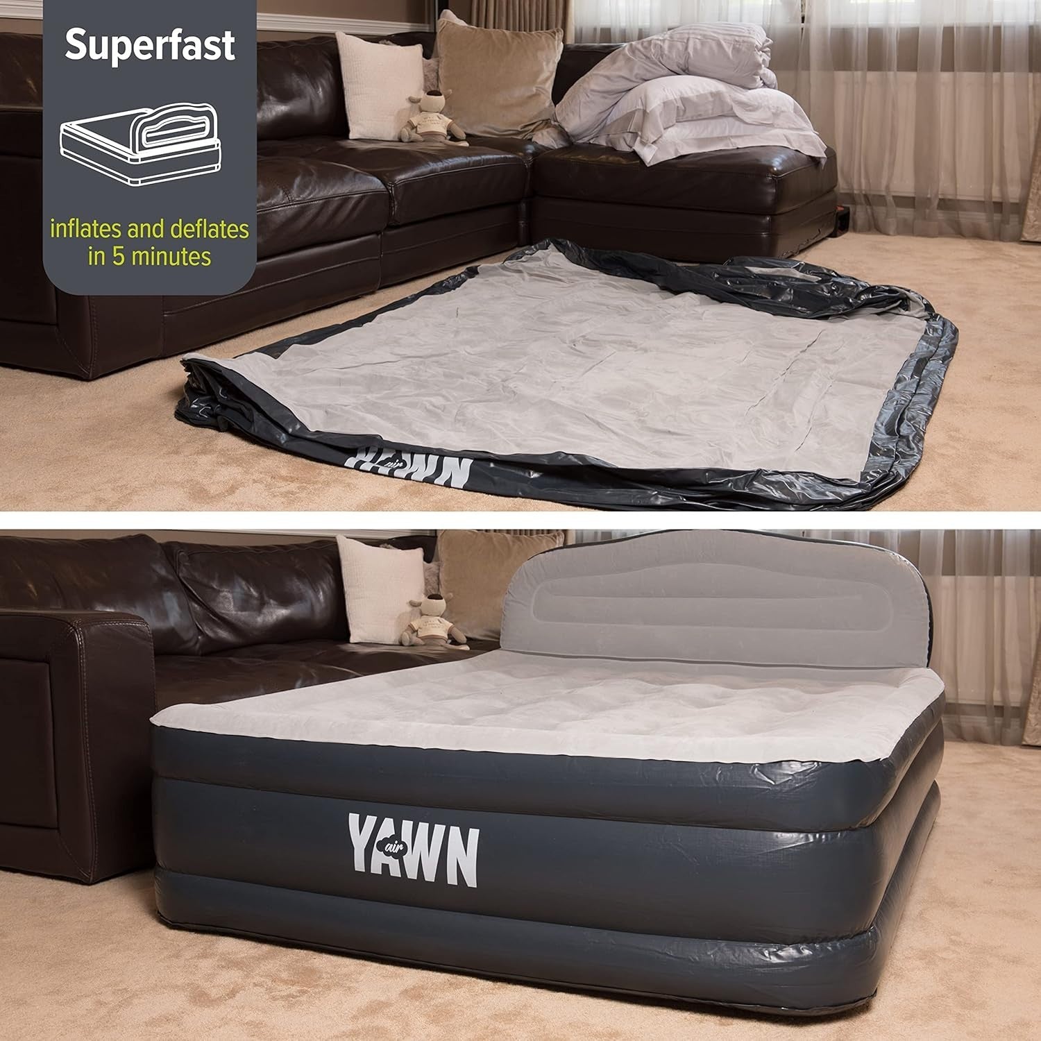 Single Inflatable Air Bed with Built-In Pump Headboard & Fitted Sheet