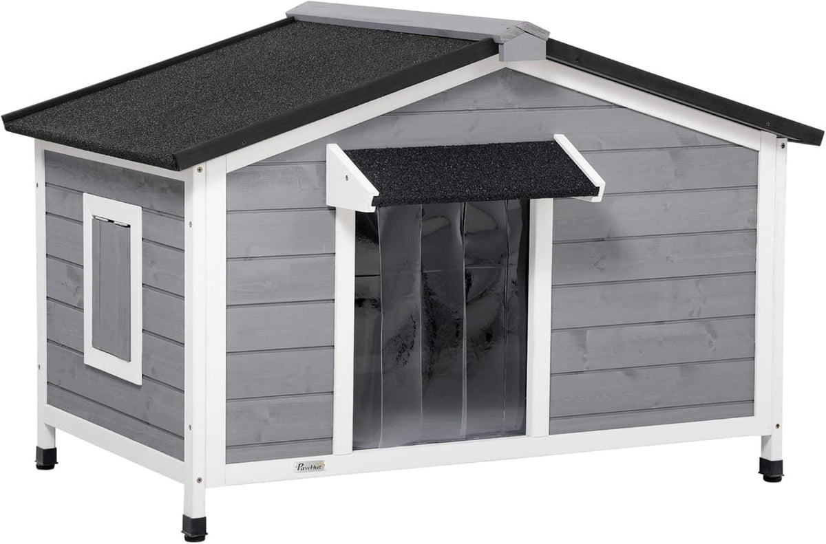 Outdoor Wooden Dog Kennel with Raised Base & Ventilated Roof 109x79x72cm Grey