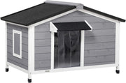 Outdoor Wooden Dog Kennel with Raised Base & Ventilated Roof 109x79x72cm Grey