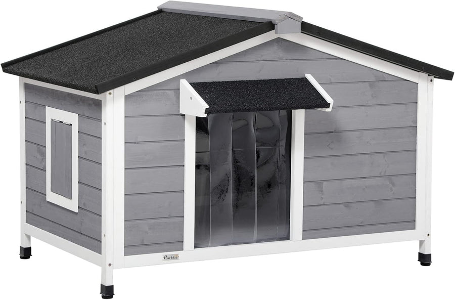 Outdoor Wooden Dog Kennel with Raised Base & Ventilated Roof 109x79x72cm Grey
