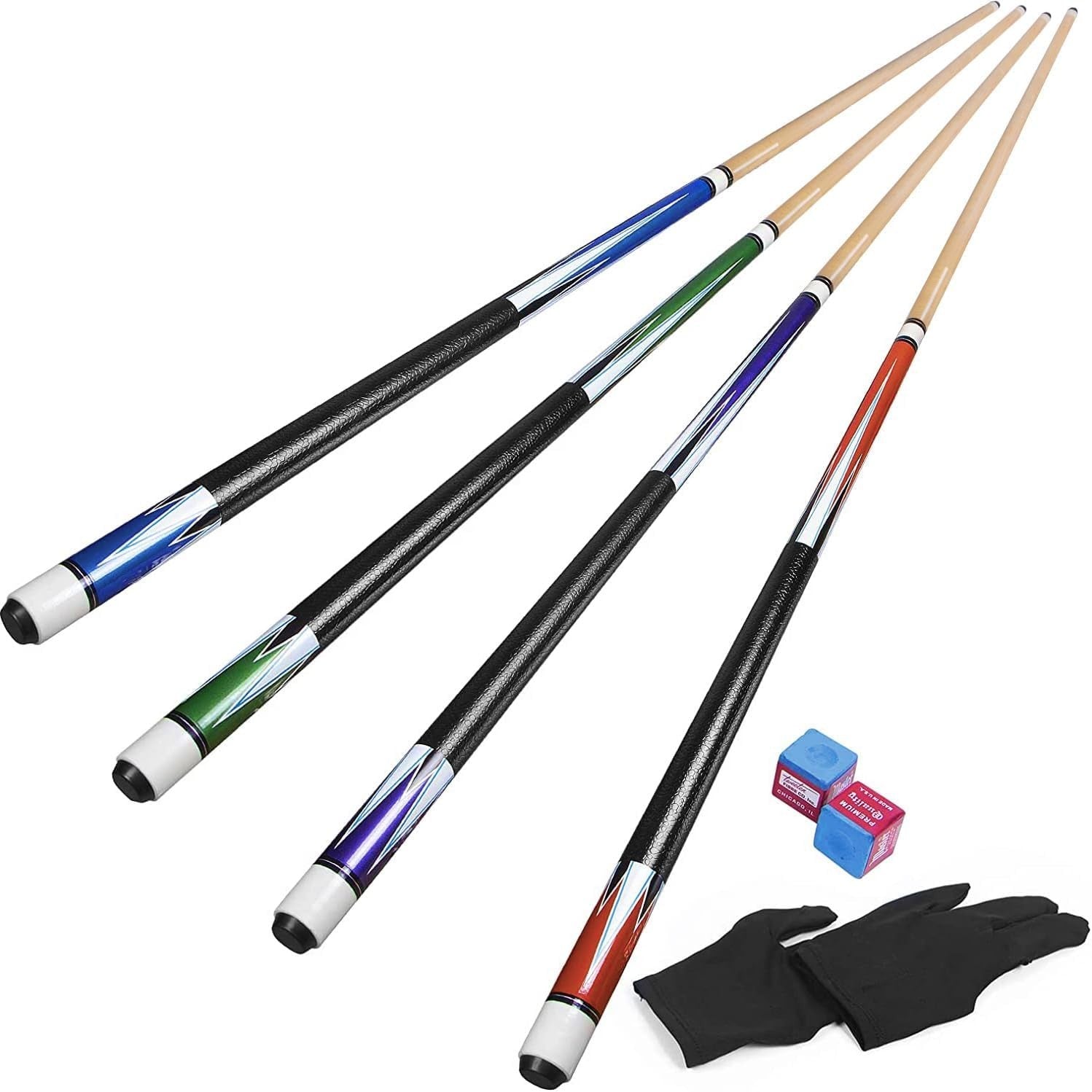 58in Pool Cue Set 4 Sticks Canadian Maple 13mm Tip 21oz 2pc