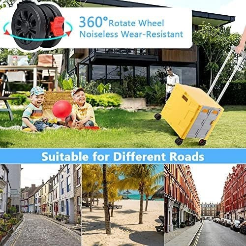 Foldable Grocery Trolley Cart 50Kg Portable Storage Box w/ Lid Yellow