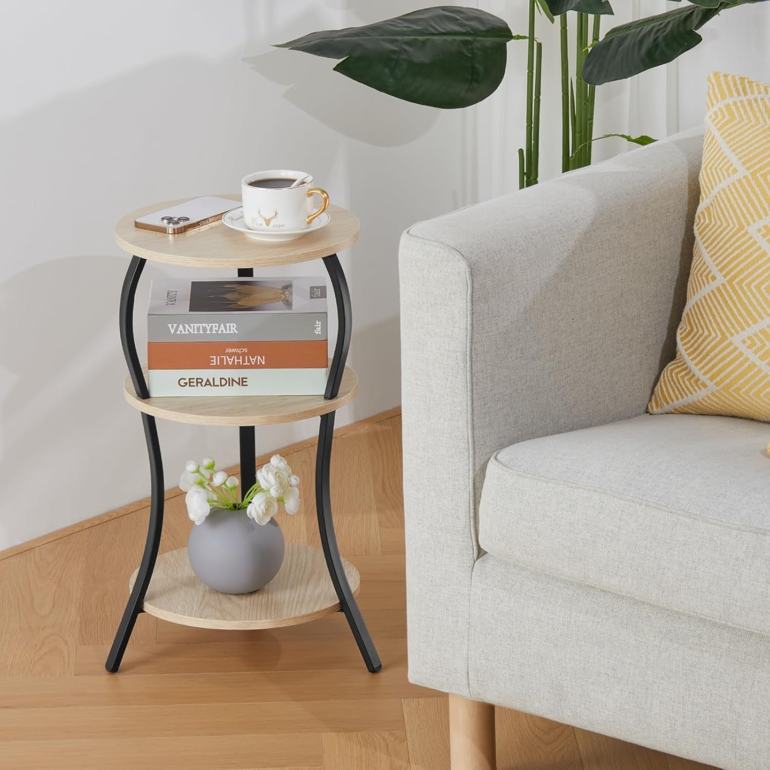 3-Tier Round Side Table with Storage Shelves – Compact, Stylish & Sturdy