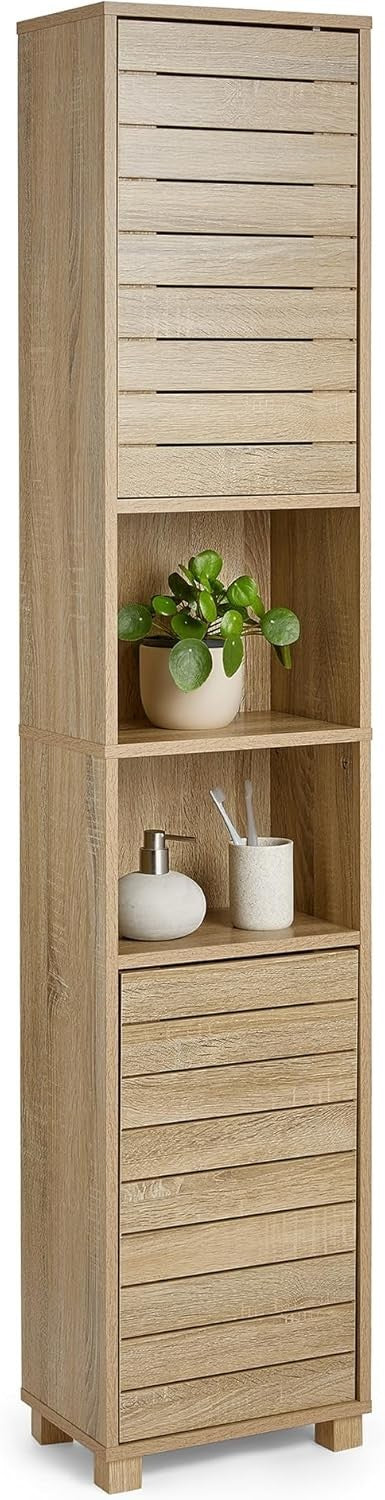 Tall Slim Bathroom Cabinet with Adjustable Shelves & Water Resistant Wood