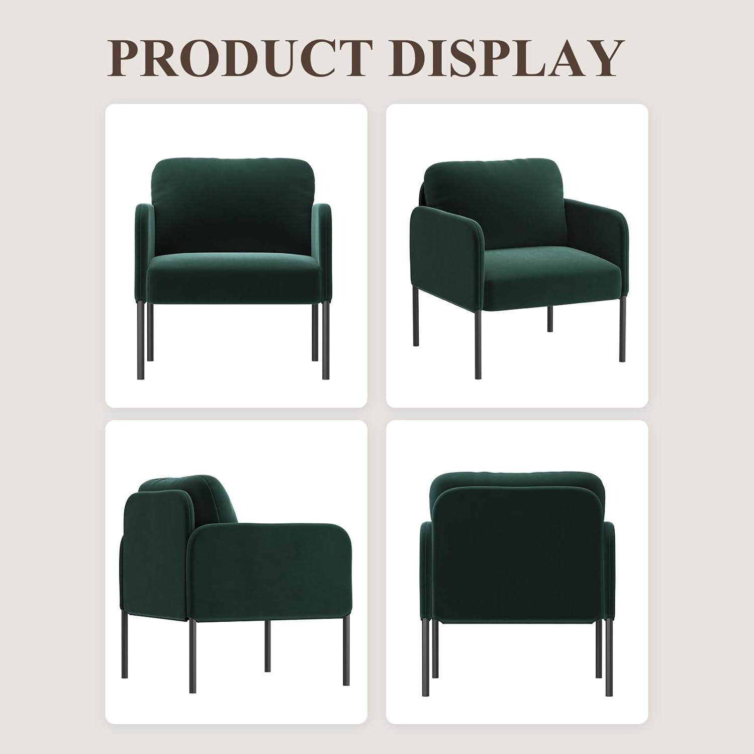 Green Velvet Accent Armchairs Set of 2 Modern Lounge Chairs