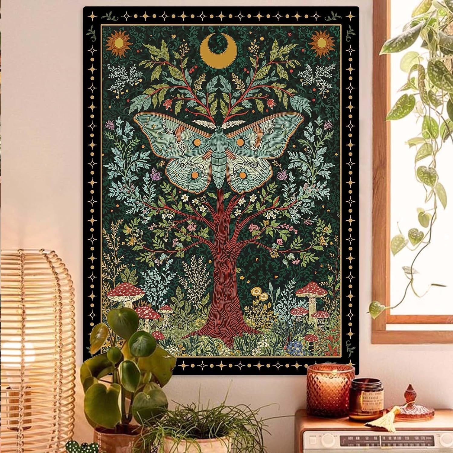 Large Tree of Life Tapestry Celestial Moth Sun Boho 44x60