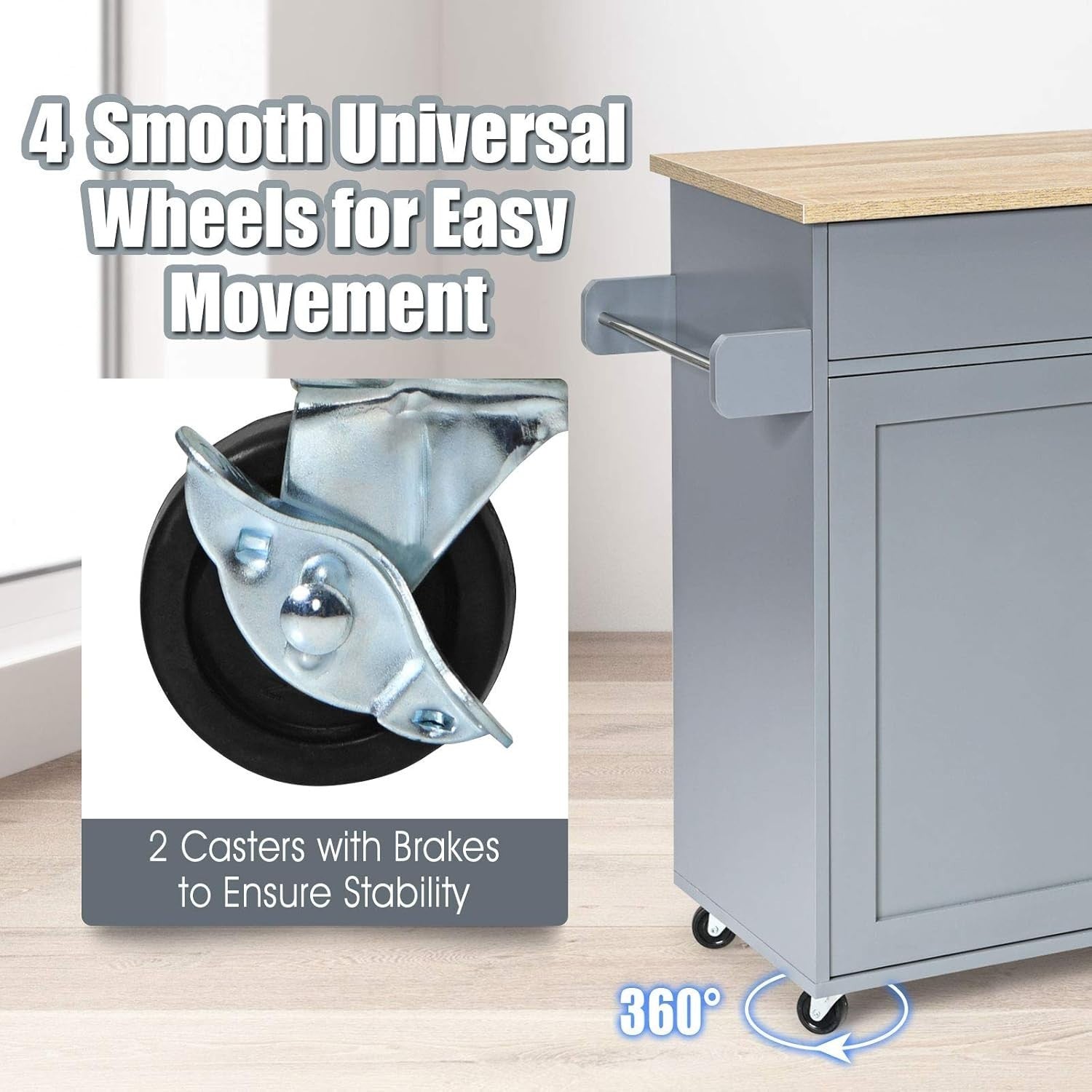 Rolling Kitchen Storage Cart with Adjustable Shelf, Drawer & Lockable Wheels