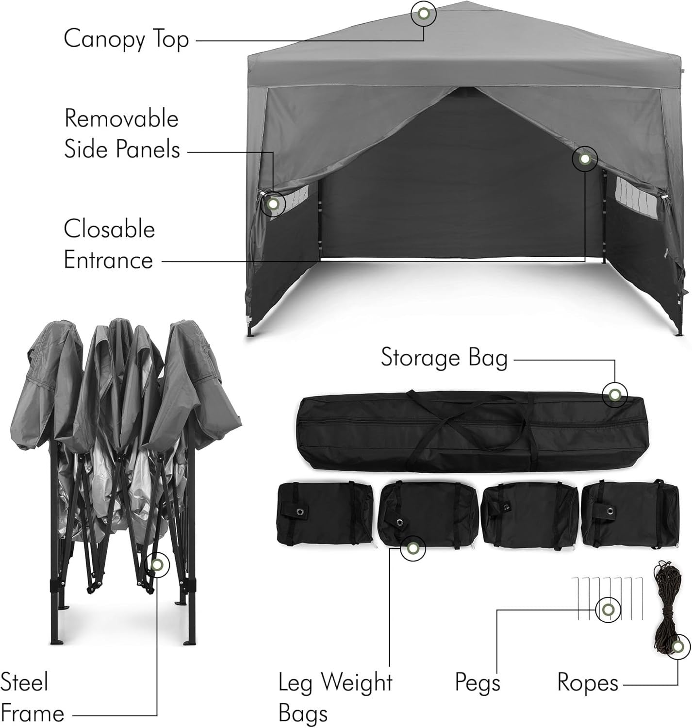 3x3M Grey Pop Up Gazebo With Removable Sides Waterproof Garden Party Tent