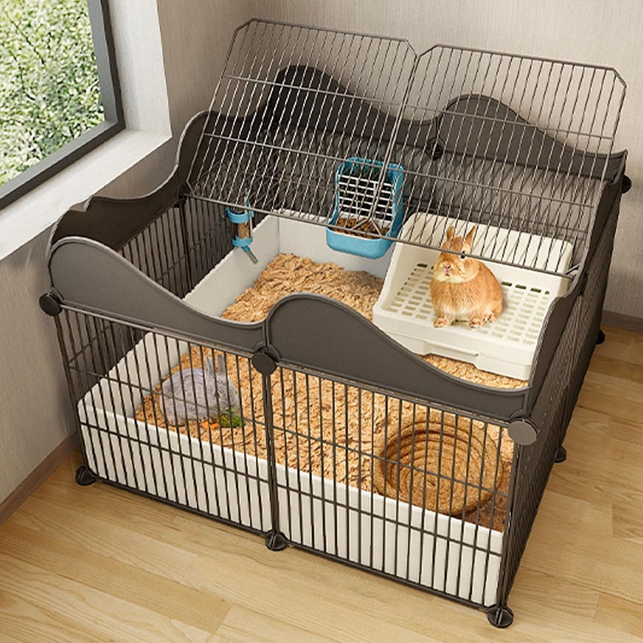 Rabbit Hutch Indoor Large Metal Cage for 2 Rabbits Exercise Playpen Enclosure