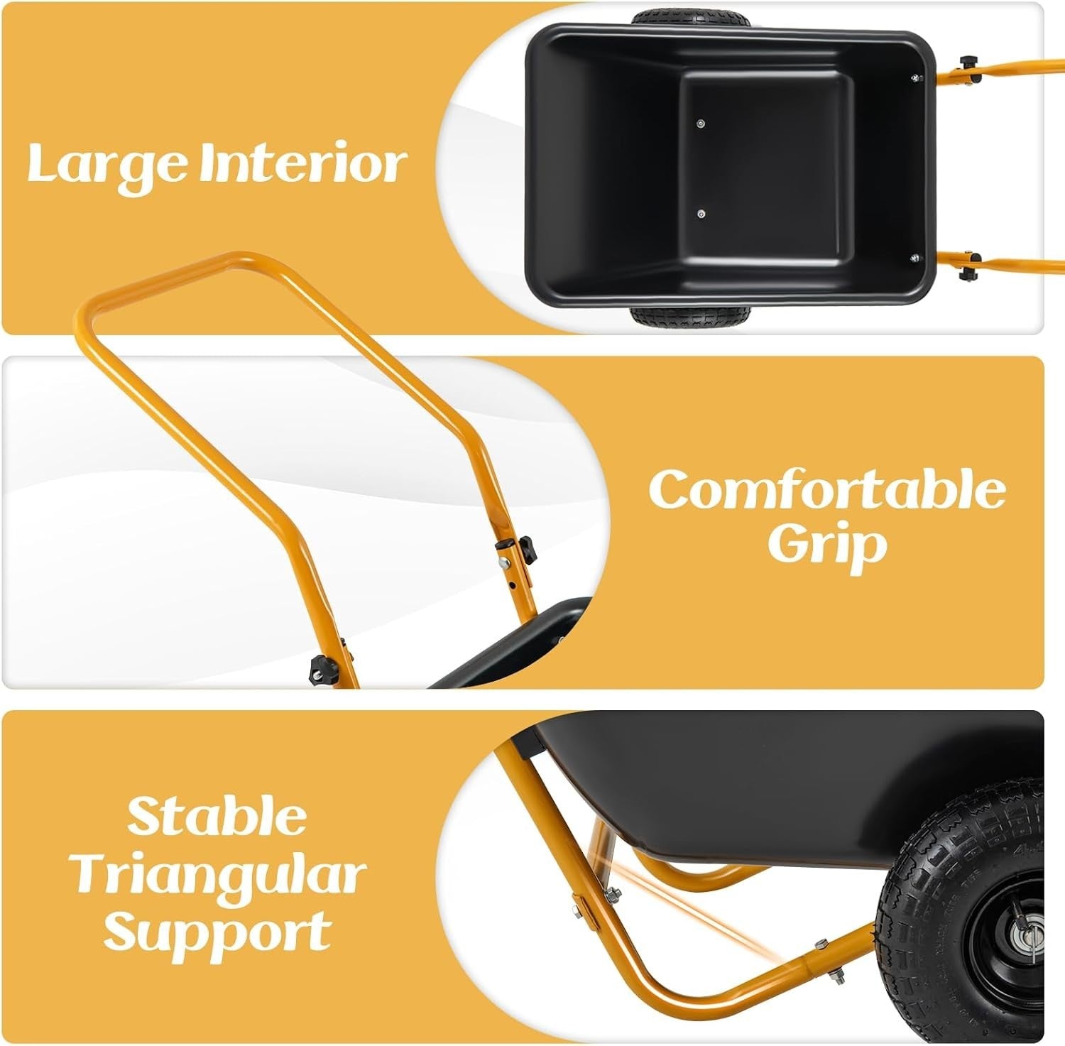 80L 2-Wheel Garden Wheelbarrow Black – Foldable Handle w/ Pneumatic Tyres 100kg