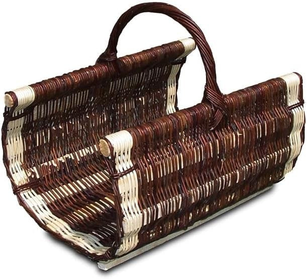 Wicker Log Basket with Handle for Indoor Wood Storage, Rustic Fireplace Holder