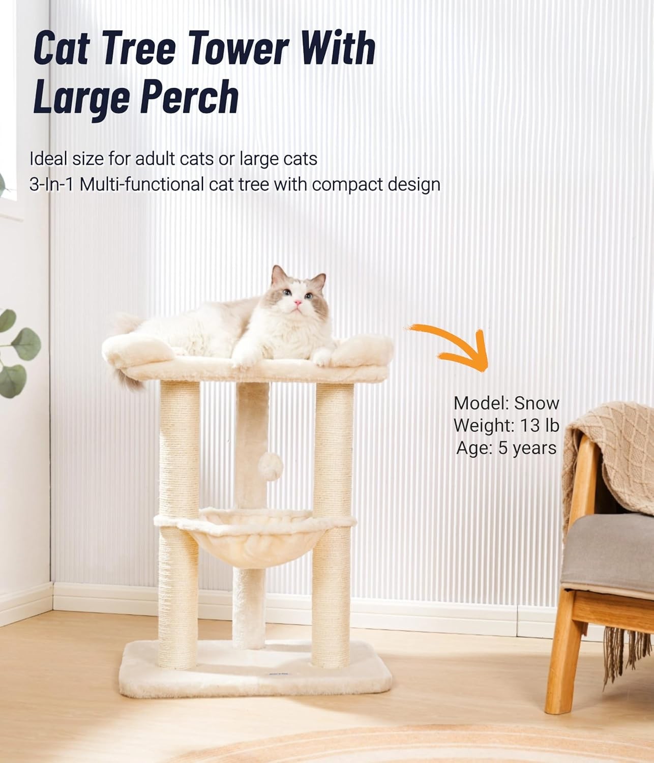 71cm Cat Tree Tower with Large Bed Hammock Sisal Scratching Posts Indoor