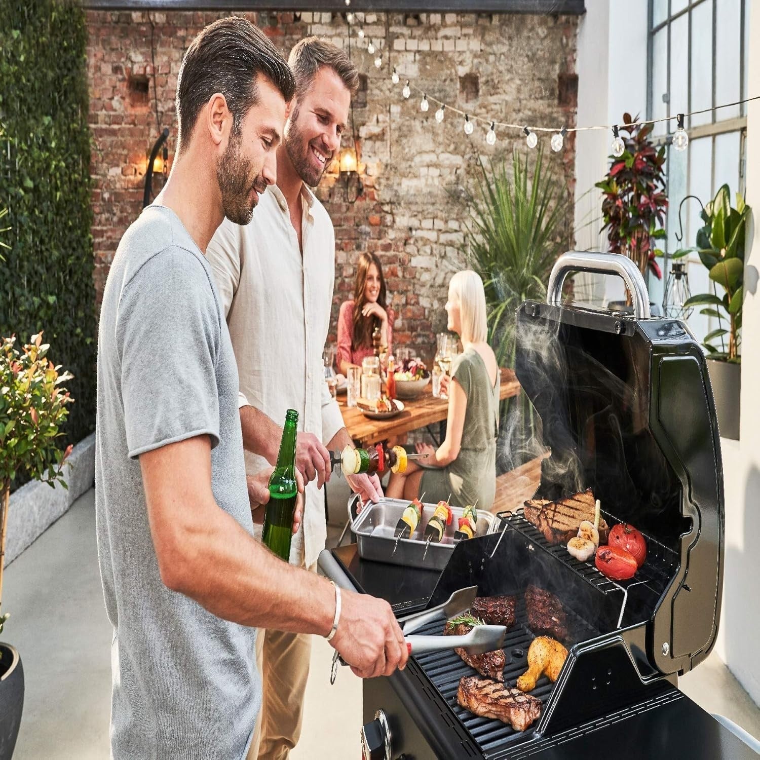 Hybrid Gas & Charcoal BBQ Grill 2 Burner Outdoor Barbecue with Side Shelves
