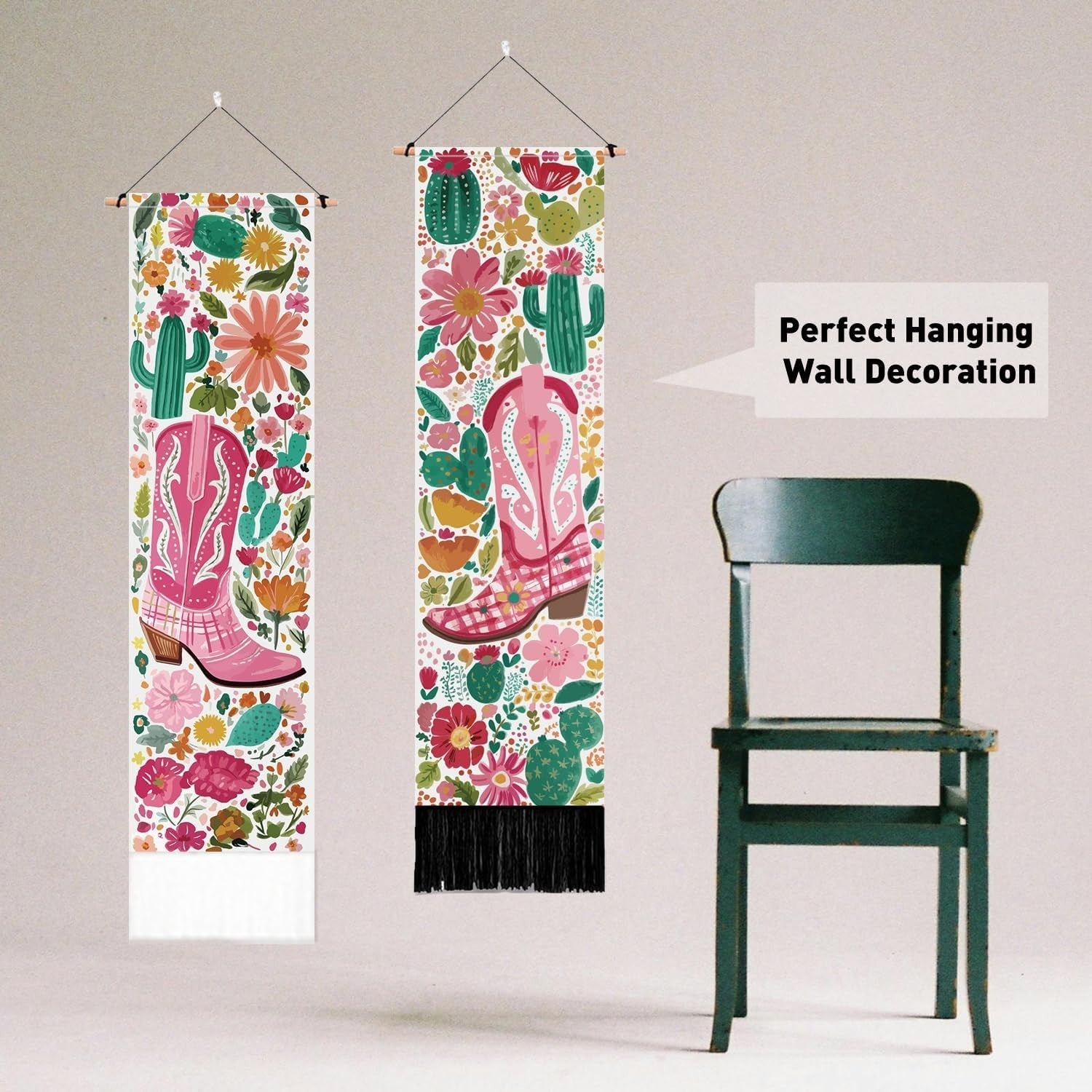 2 Pack Boho Floral Wall Tapestry Vertical Decorative Set