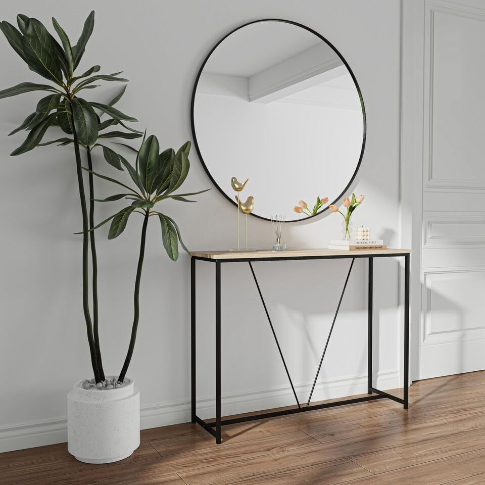 Slim Wooden Console Table with Display Shelf for Entryway & Living Room