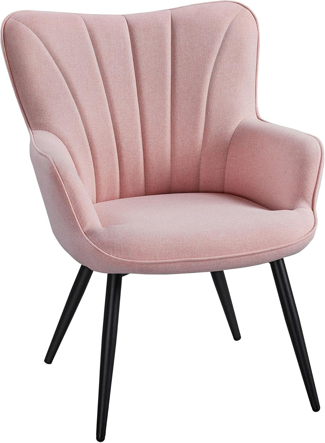 Pink Linen Tub Chair Curved High Back Accent Vanity Armchair